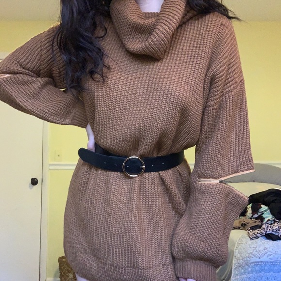 RUMOR BOUTIQUE LF CAMEL SWEATER DRESS WITH ZIPPERS - Picture 3 of 6